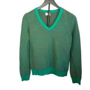 Wallace JCrew women’s green brown v neck sweater. Size M. Wool blend.